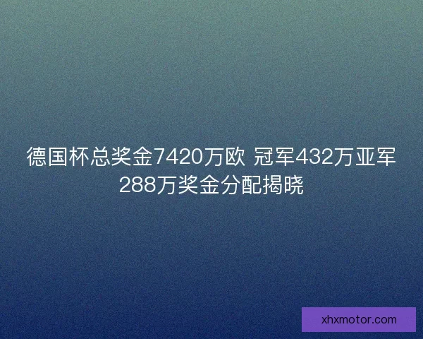 德国杯总奖金7420万欧 冠军432万亚军288万奖金分配揭晓